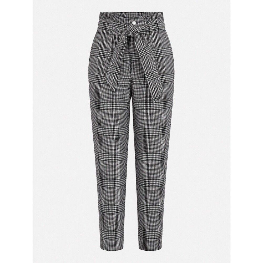 Vylette Junior Size 7 Plaid Pants Black White Belted High Rise Straight Leg